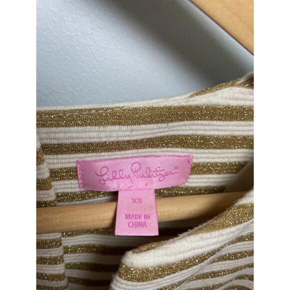 Lilly Pulitzer Brielle Dress Women's Small Gold Stripe Sparkle - Picture 2 of 8